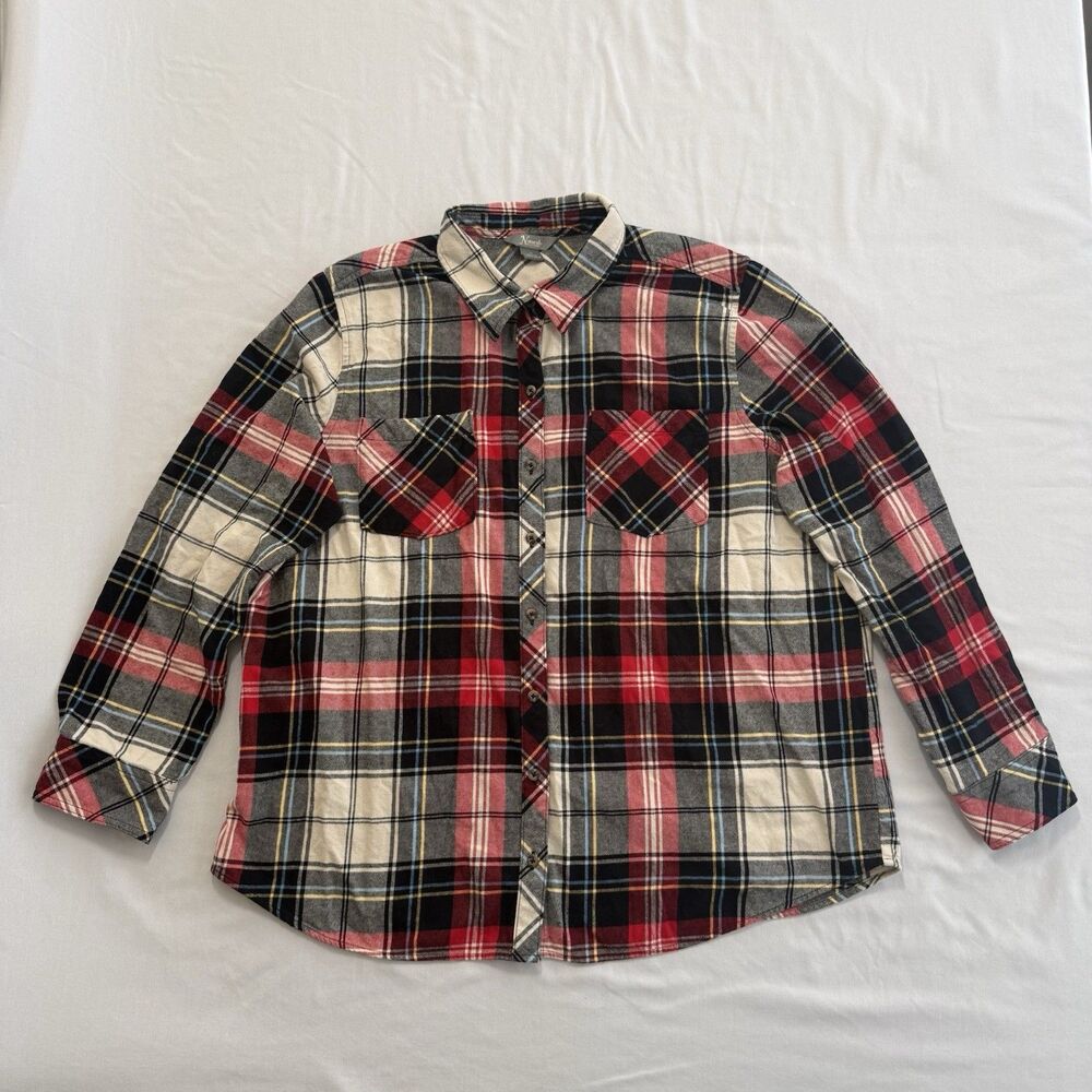 Natural Reflections Flannel Button Up Women's Size 1X Plaid Cotton Shirt